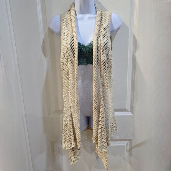 Hooked Up L.O.T Womens Crochet Open-Knit Vest Sleeveless Beige L - Picture 1 of 12